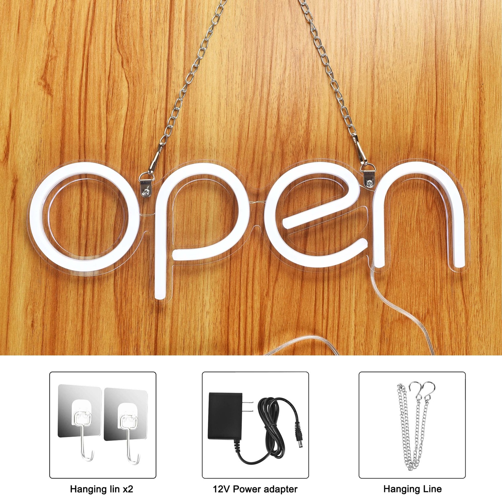 LED Open Sign,16×6 inch Open Signs for Business with Open Close Sign(White)