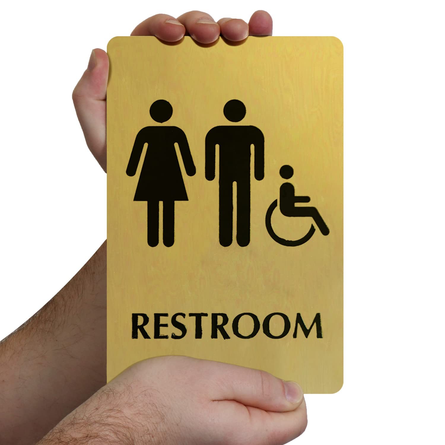 6×9 Inch Unisex Restroom Sign Handicap Brass Metal Door Mount Gold Black