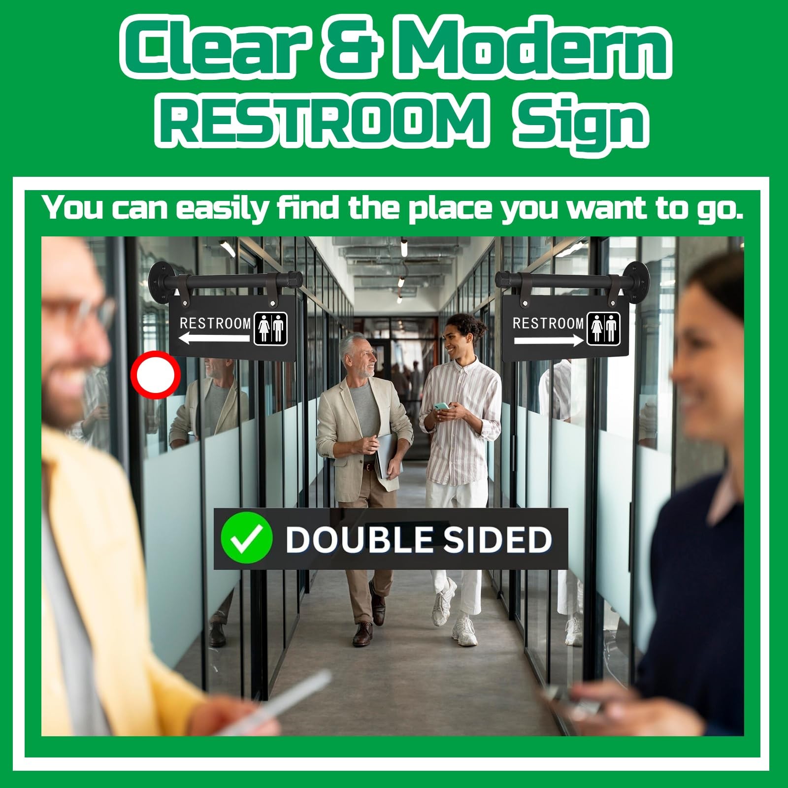Double Sided Metal Restroom Sign for Business，11&Prime; x 6&Prime;，Unisex Bathroom Sign w…