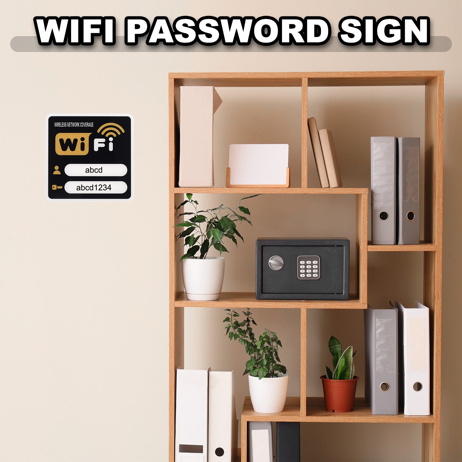 6&Prime; x 6&Prime; Wifi Password Sign, 1 Pcs Acrylic WiFi Sign Self Adhesive, Gold