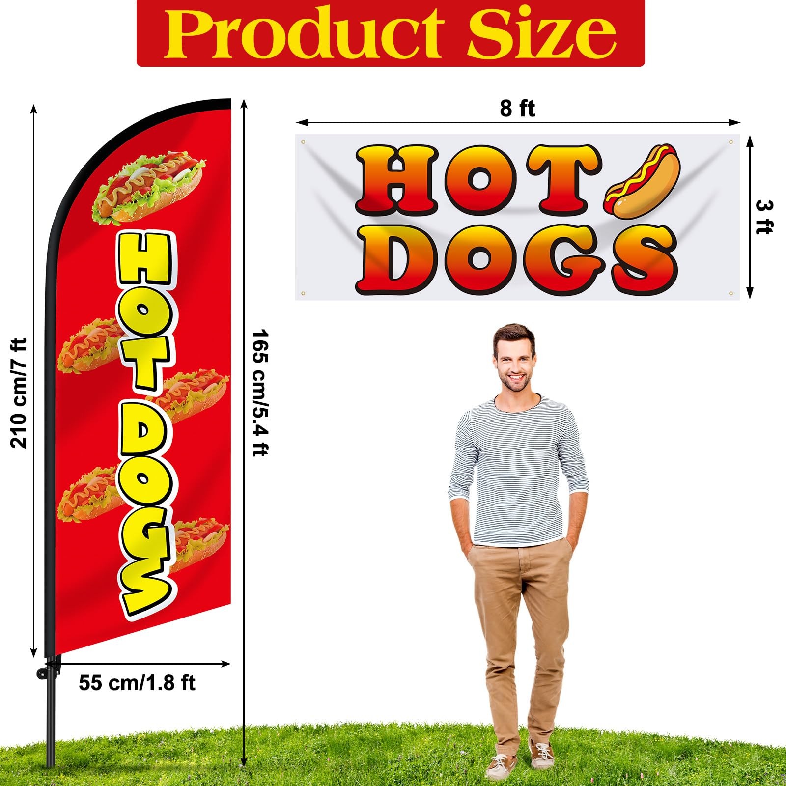 Hahafelt 2 Pcs Hot Dogs Flag Set 7 ft Swooper Advertising Feather Flag for Bu…
