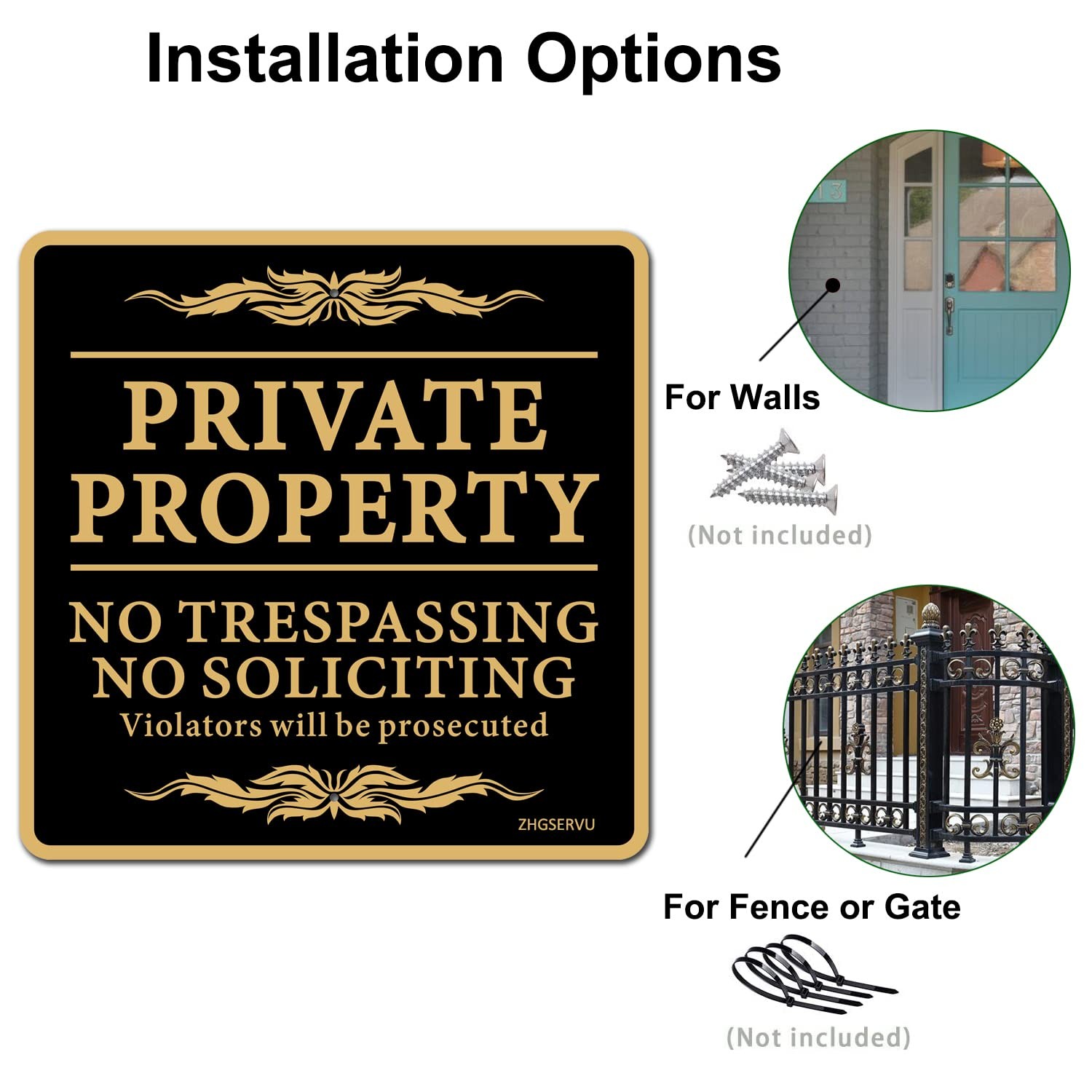 2Pack 12×12 Inch Private Property Sign No Soliciting No Loitering No Trespassing