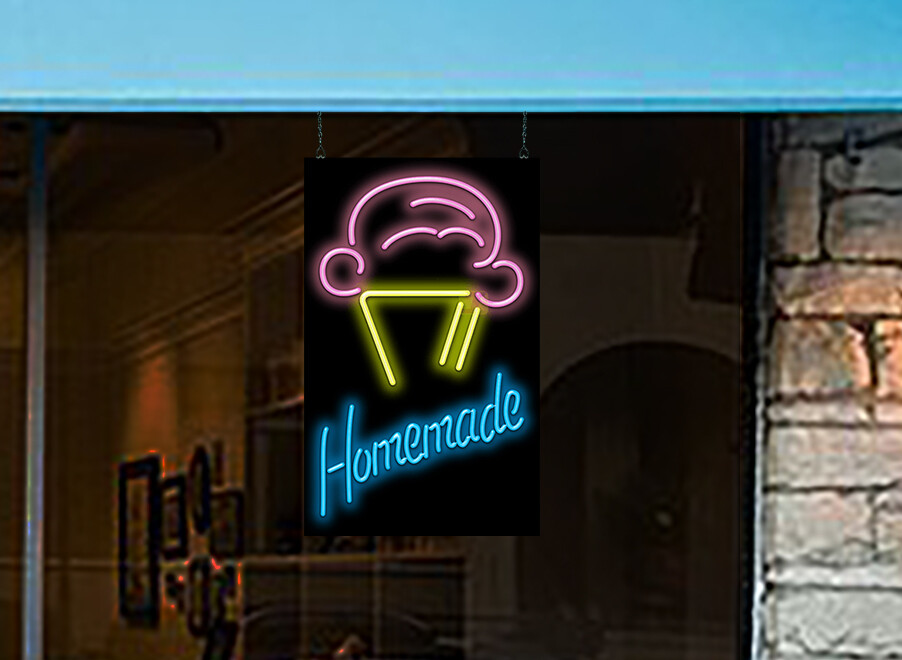 Homemade Ice Cream Cone Neon Sign Jantec 20&Prime; x 32&Prime; Frozen Dessert Treat