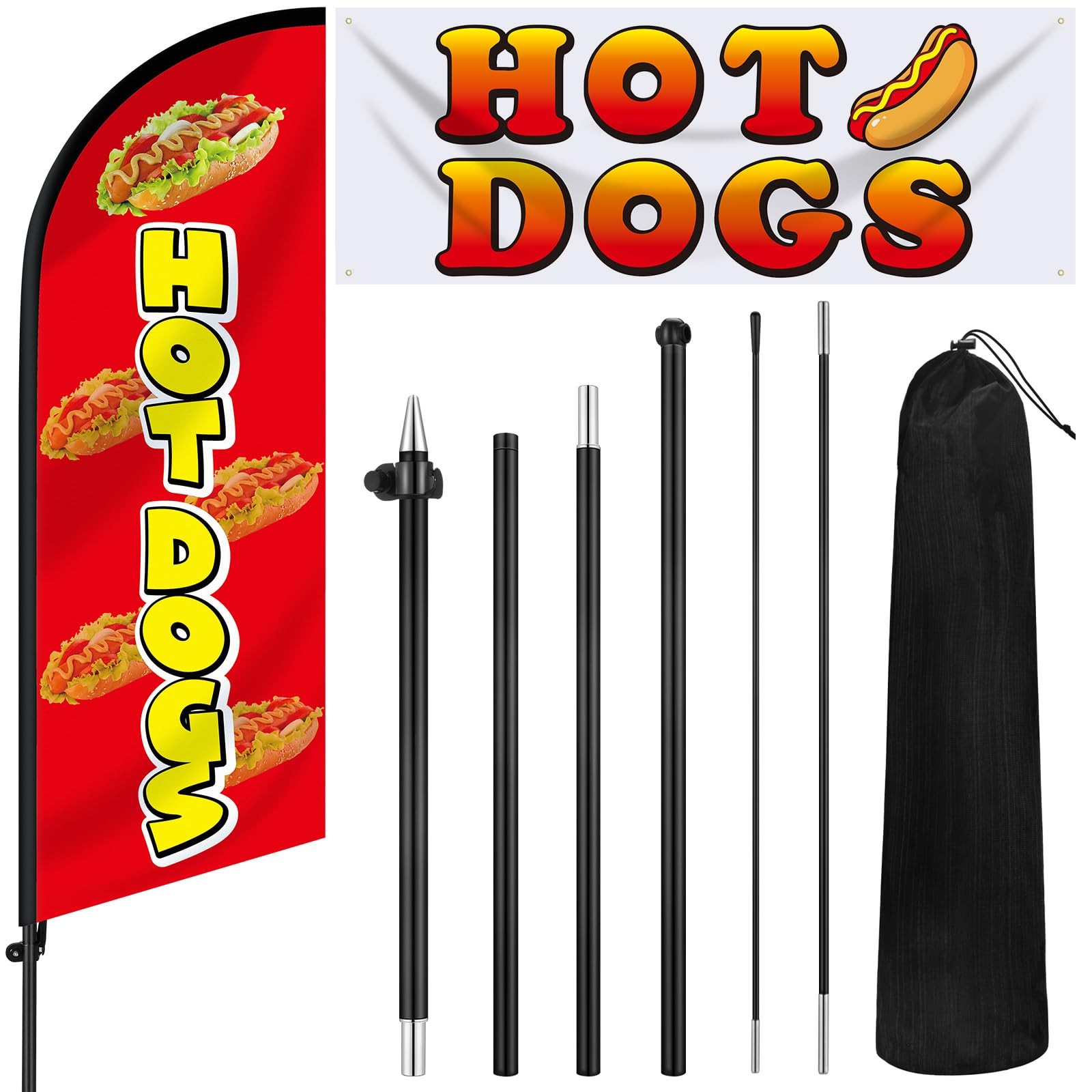 Hahafelt 2 Pcs Hot Dogs Flag Set 7 ft Swooper Advertising Feather Flag for Bu…