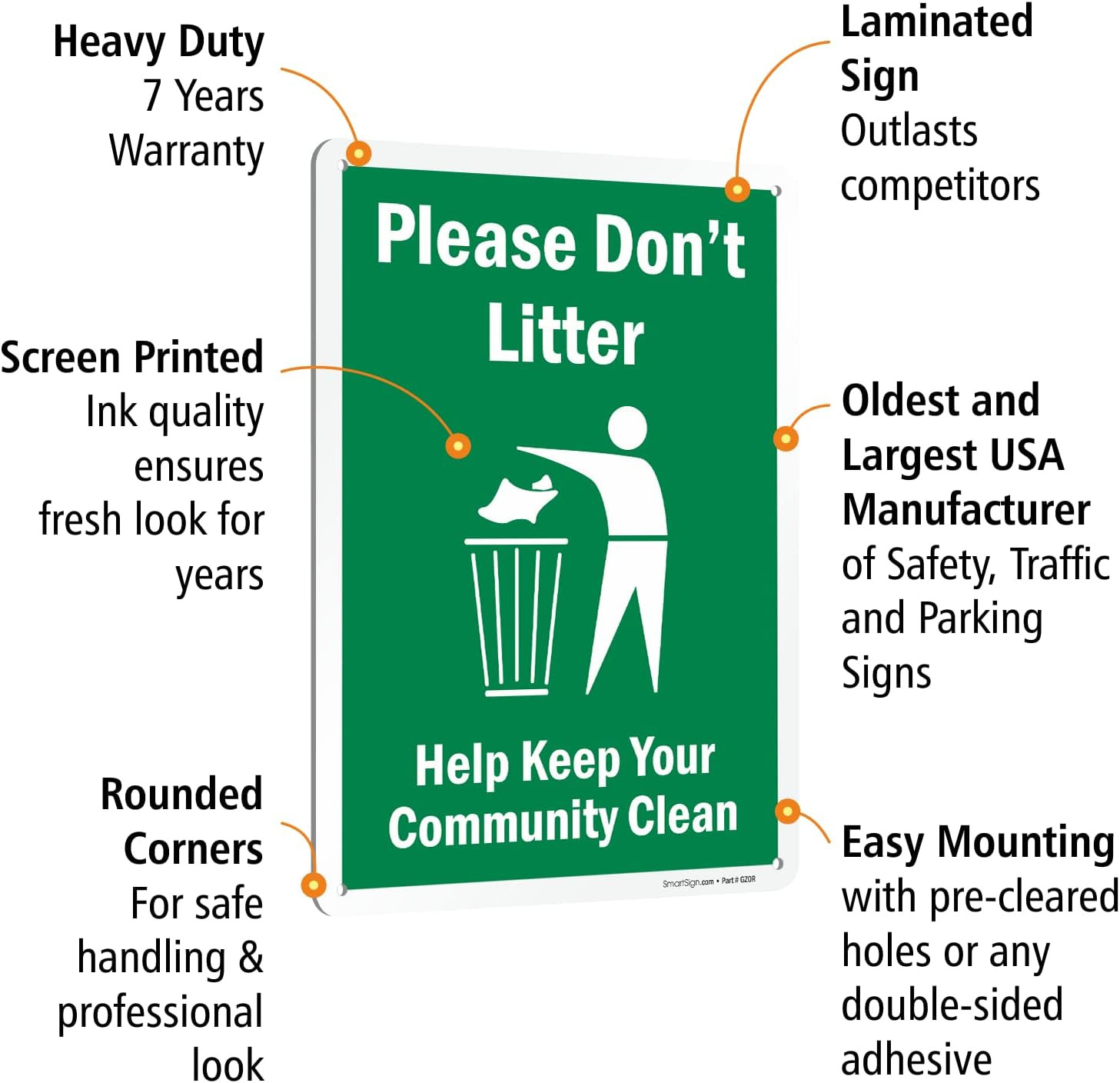 14 x 10 inch “Please Don&rsquo;t Litter – Help Keep Your Community Clean” Metal Sign,