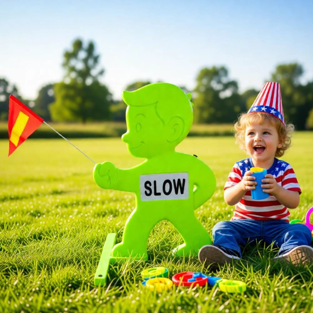 Outdoor Child Safety Sign – Kid Alert Street Safety Sign – 31 Inch Green Caution