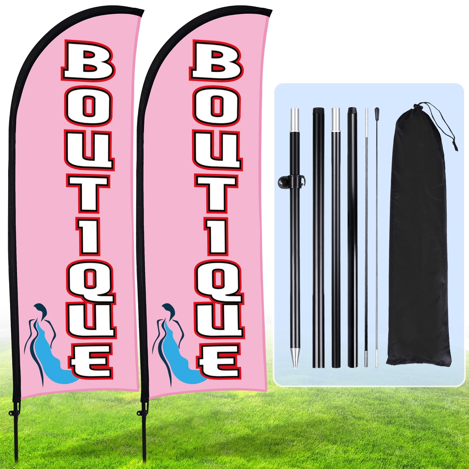 2 Sets Boutique Feather Flag Pole Kit 7 ft Boutique Advertising Banner Sign S…