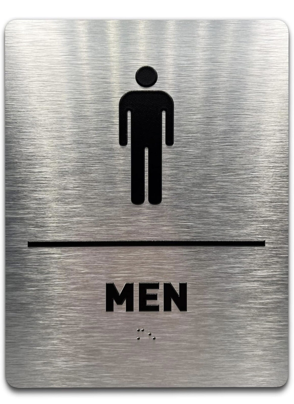 5 NEW Brushed Aluminum Signs by GDS: 2 MEN + 2 WOMEN + 1 ALL GENDER RESTROOM