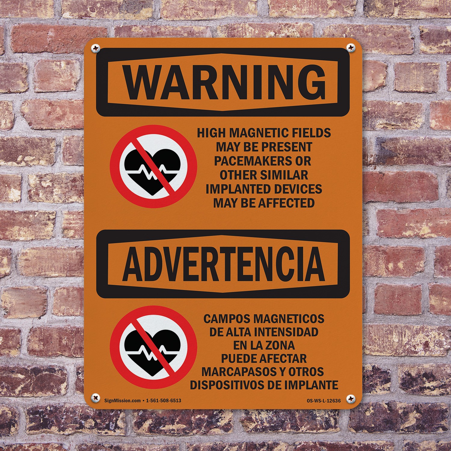 High Magnetic Fields Pacemakers Bilingual OSHA WARNING Sign, Decal 5 or 10 Pack