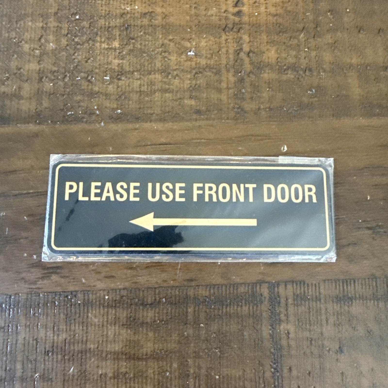 Standard Please Use Front Door Left Arrow Sign Easy Installation Black/Gold 2×6