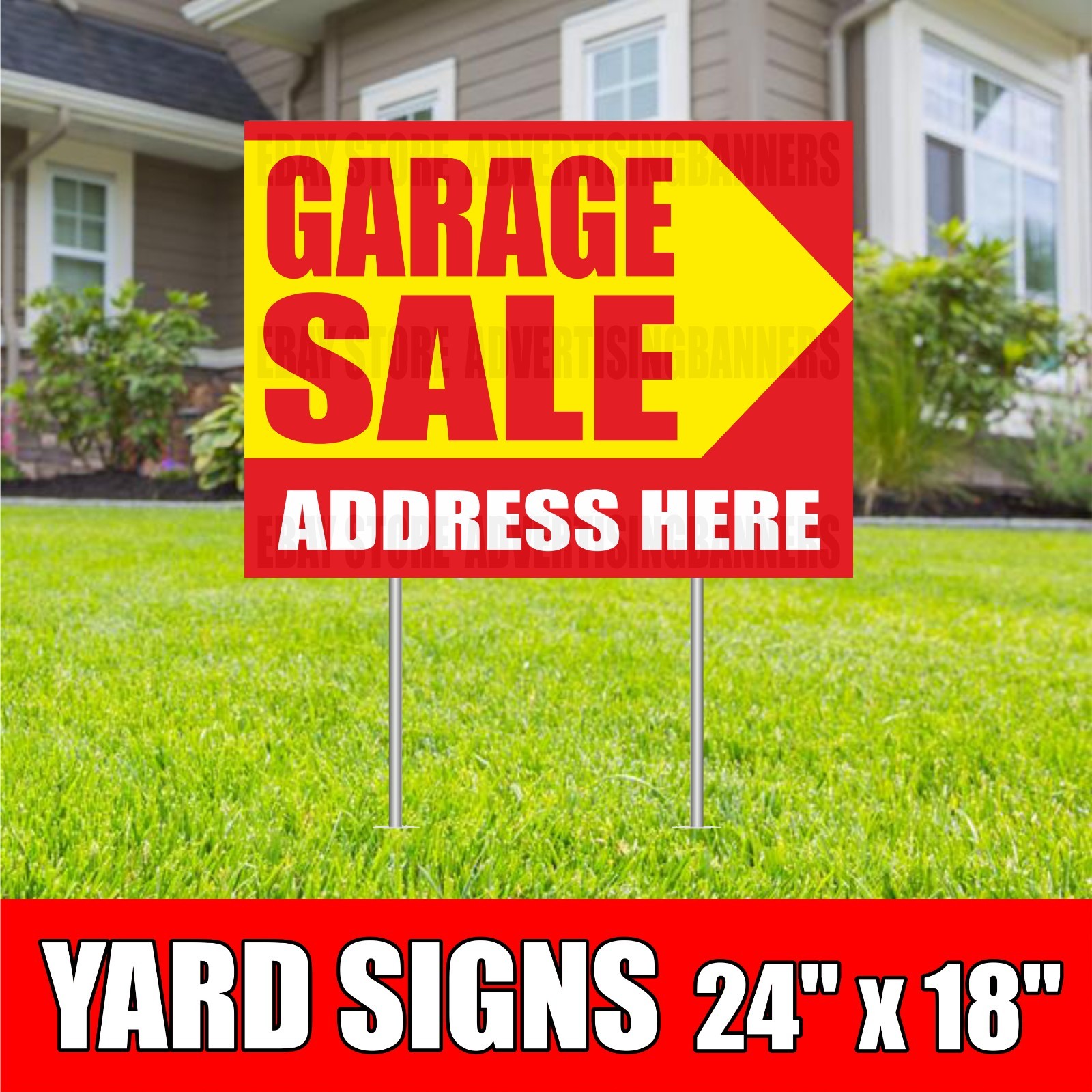 GARAGE SALE Yard Sign with H-Stakes Address Here Venta de Garage Flea Market