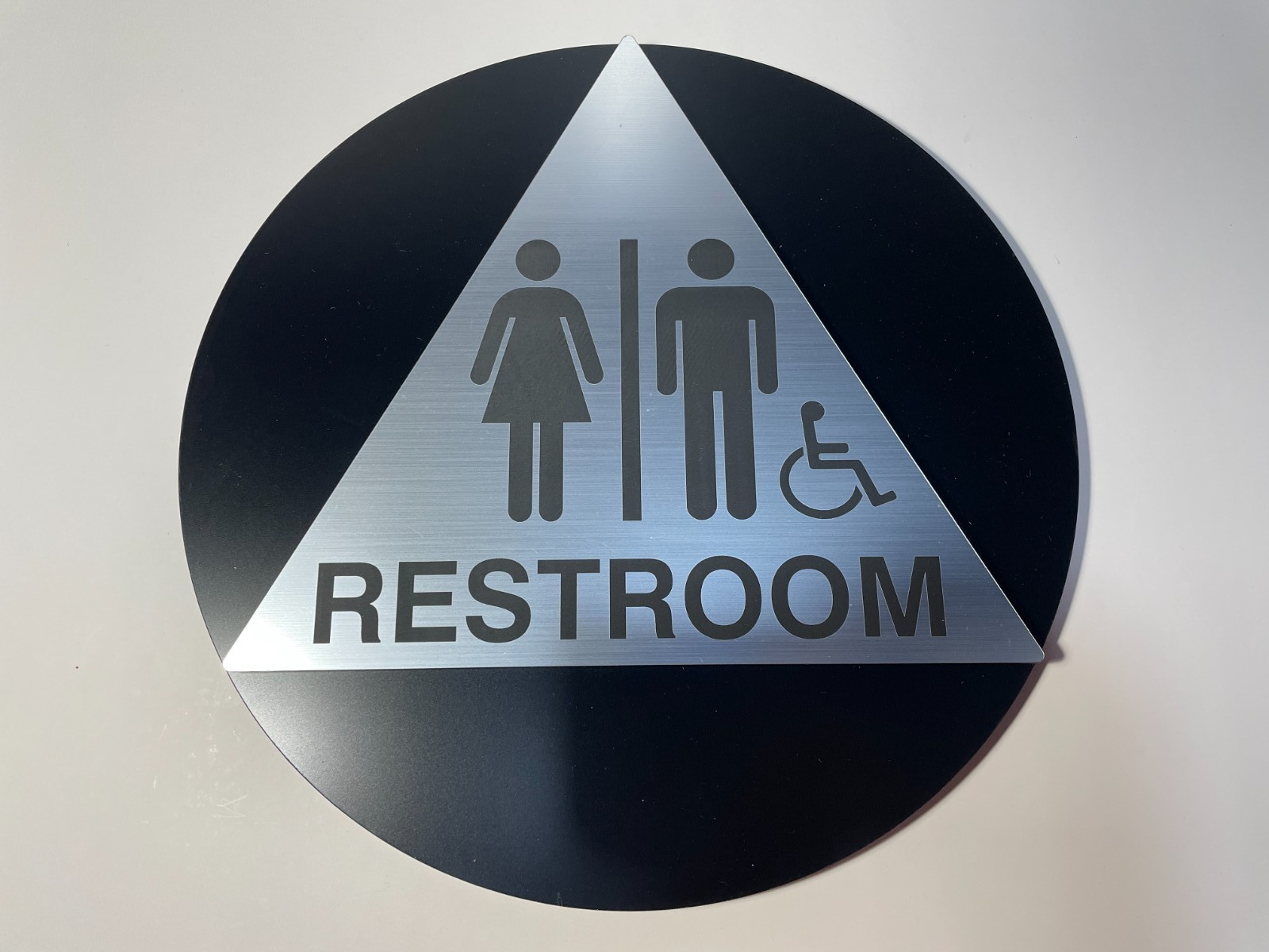 NEW ADHESIVE UNISEX HANDICAP RESTROOM SIGN ROUND 12&Prime; DIAMETER WEIGHS 1.5-2 LBS