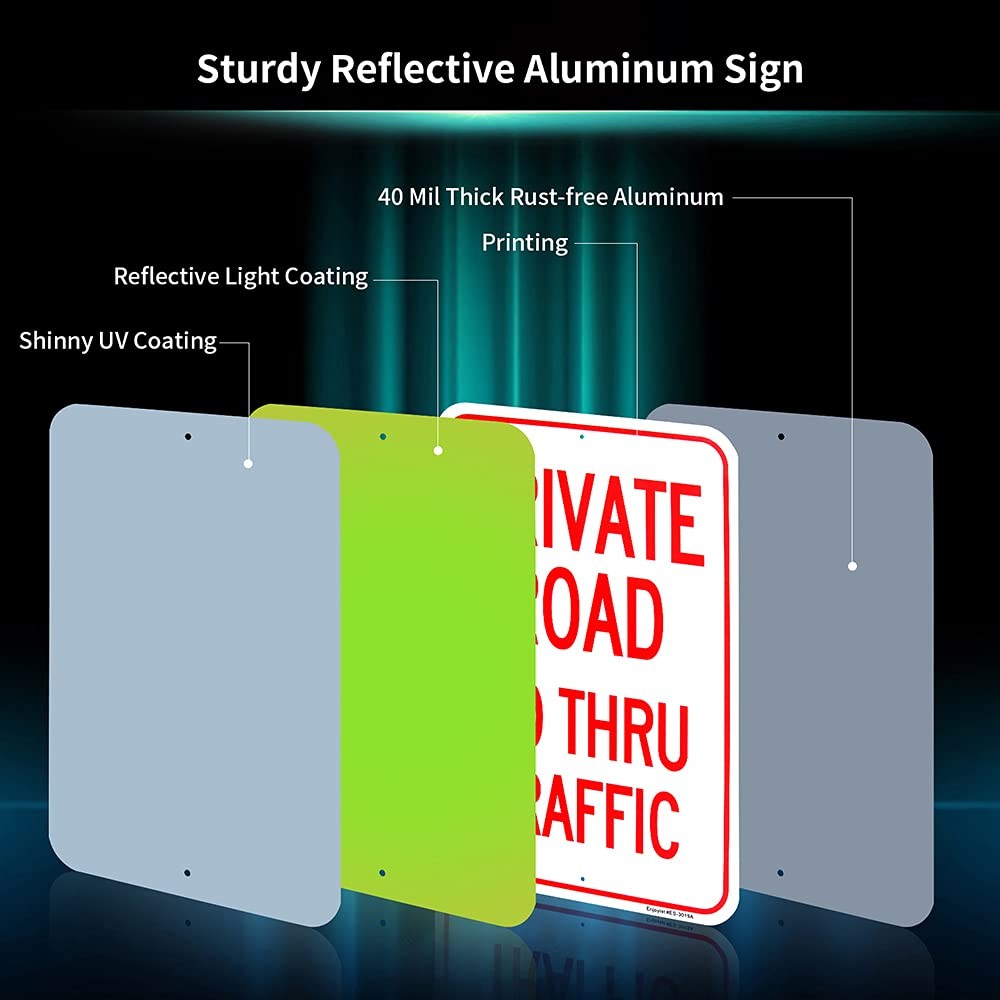 Large Private Road No Thru Traffic Sign, 18&Prime;X 12&Prime; .040 Aluminum Reflective Sign