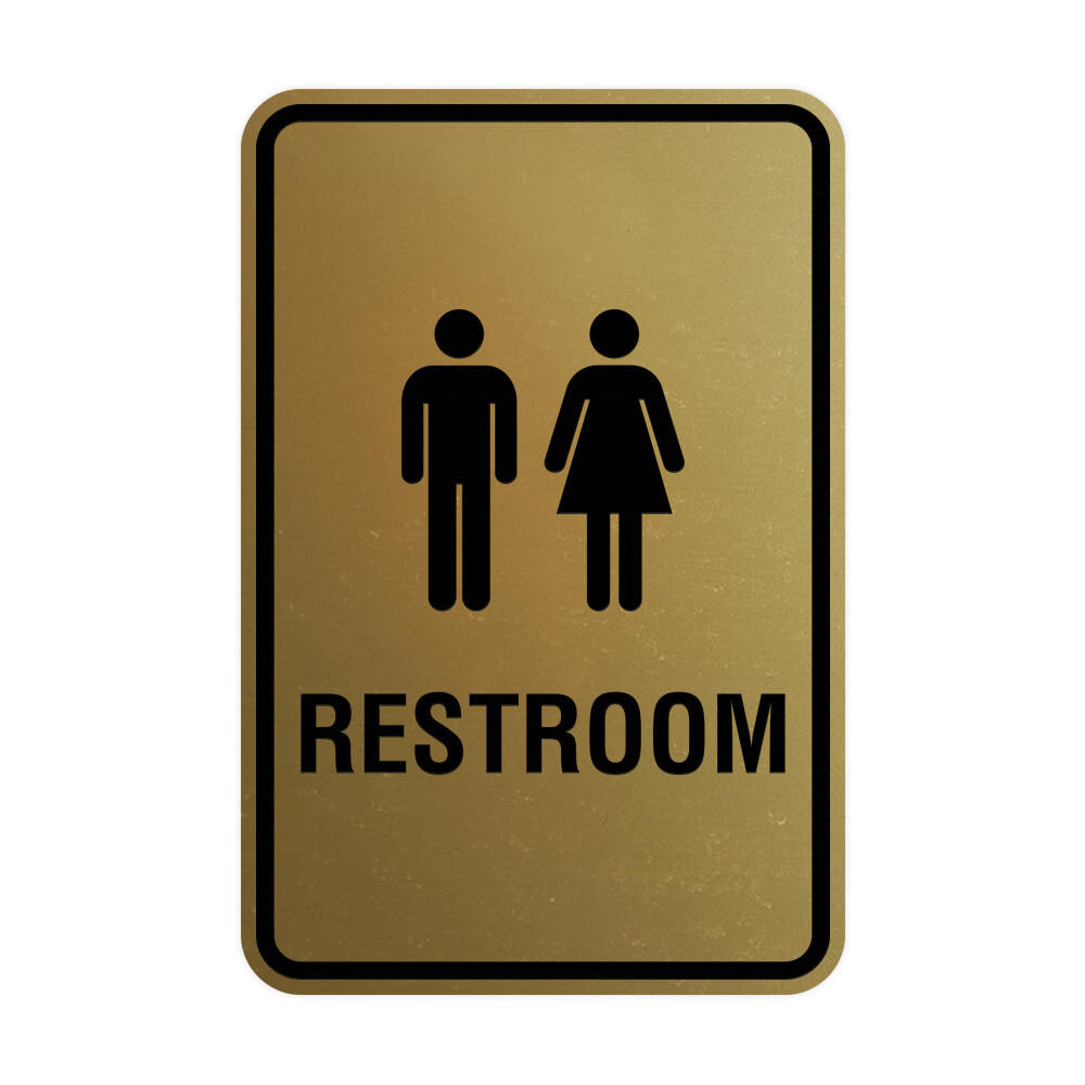Signs ByLITA Portrait Round Unisex Restroom Sign (Brushed Gold) – Small 4×6&Prime;