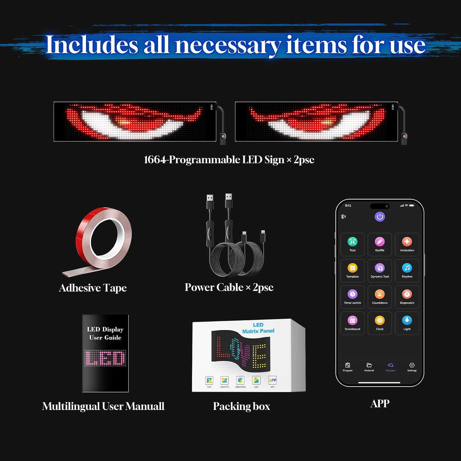 LED Sign for Car Devil&rsquo;S Eyes Light for Windshield APP Control Scrolling Display