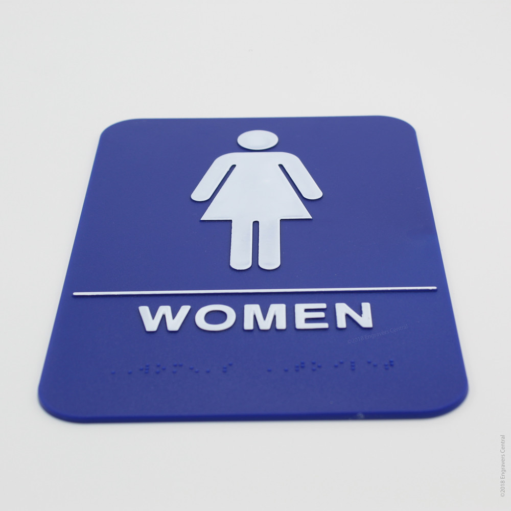 Men & Woman&rsquo;s Braille ADA Restroom Signs – Choose: Black or Blue