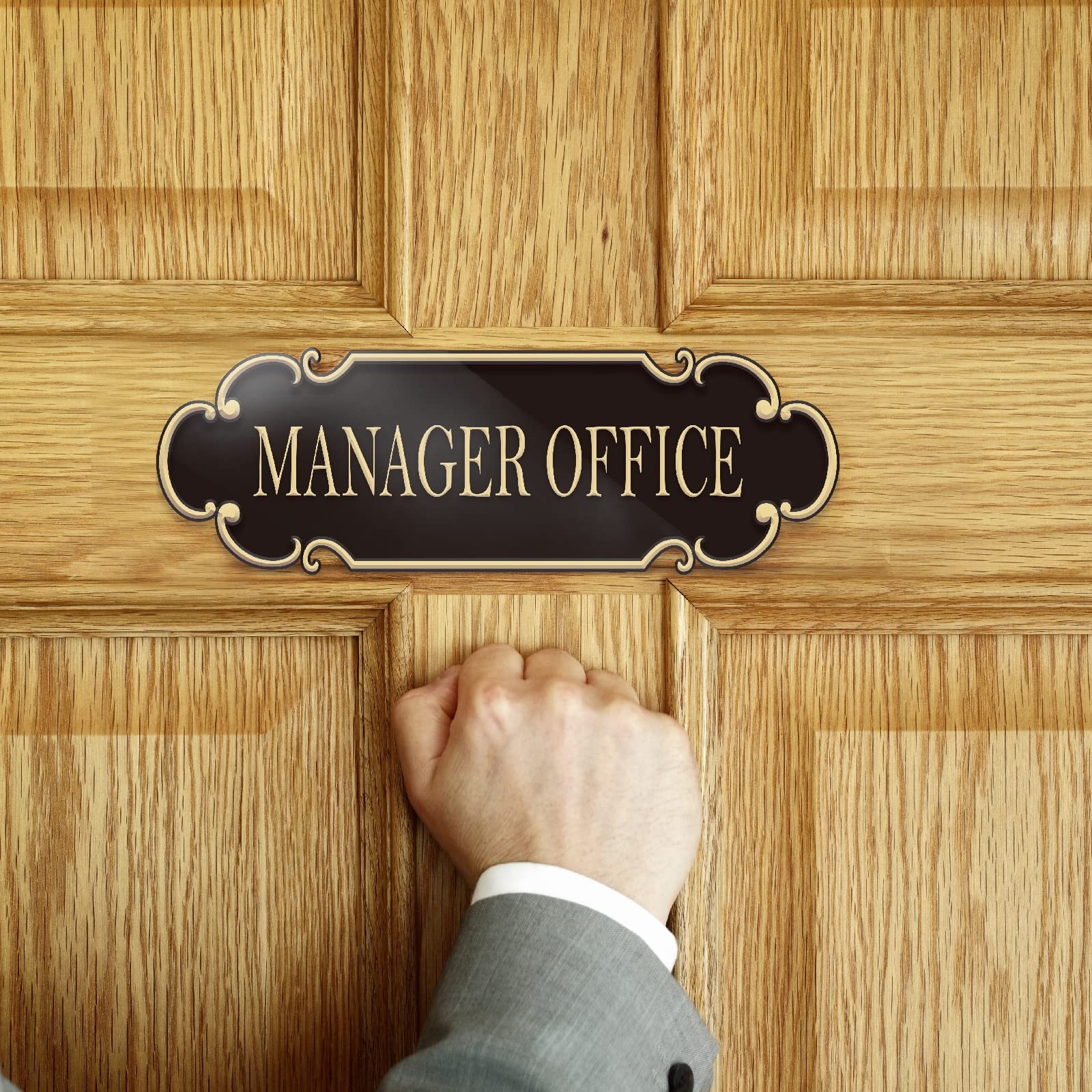 9×3 Inch Manager Office Sign Black Gold – Self-stick Doorplate for Offices Bu…