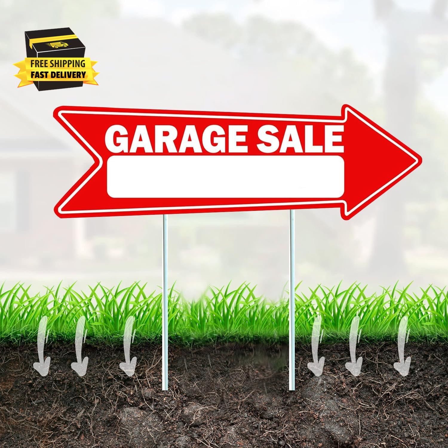 3 Pcs Garage Sale Arrow Signs with Stakes 16 X 5 Inch Yard Signs | Double Sided,