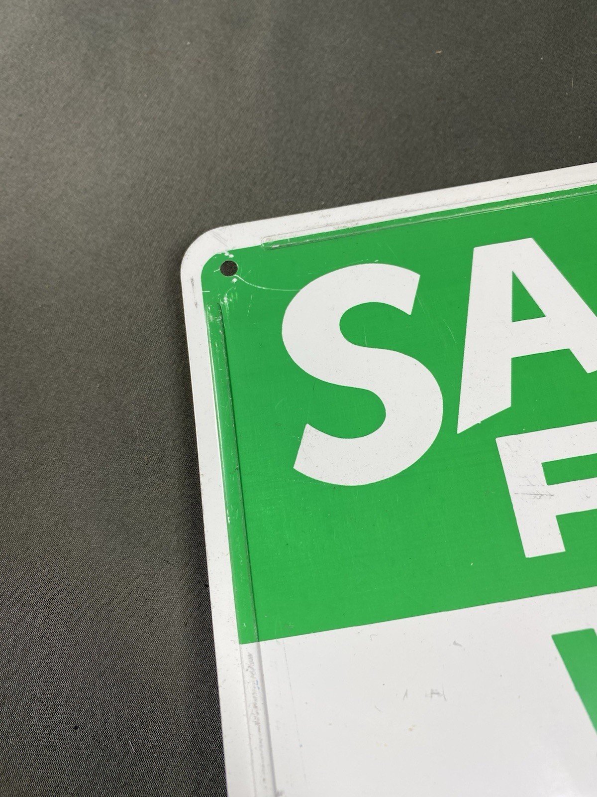 Vintage Green/white “Safety First Watch Your Step”Sign 10×7”
