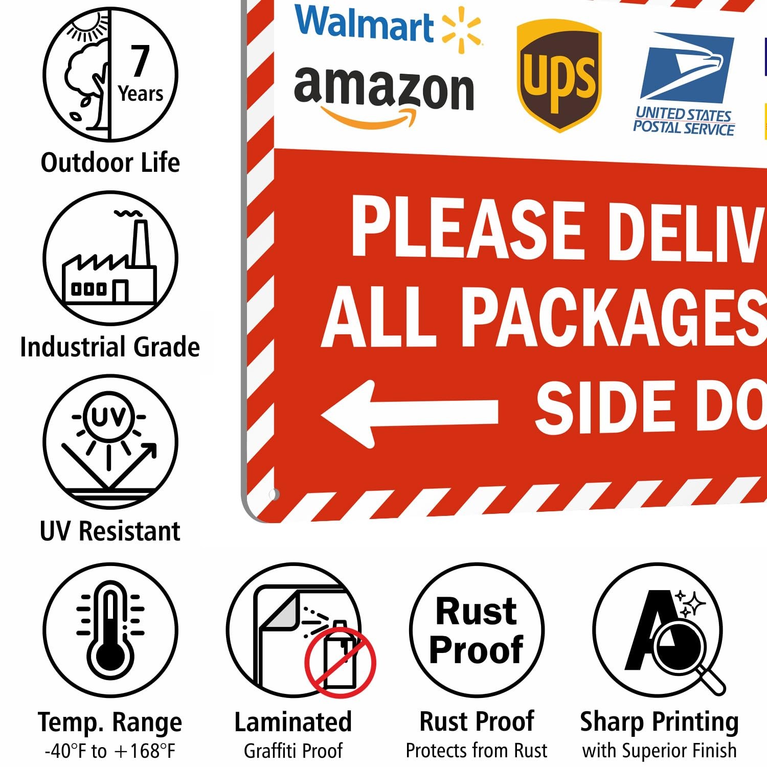 14×10 Inch Metal Delivery Sign Deliver All Packages To Side Door Left Arrow