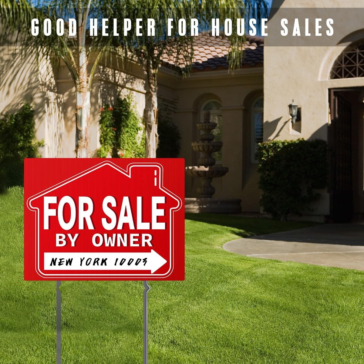 For Sale By Owner Yard Signs (3 Pack) – 18&Prime; X 14&Prime; Double-Sided with H Stakes