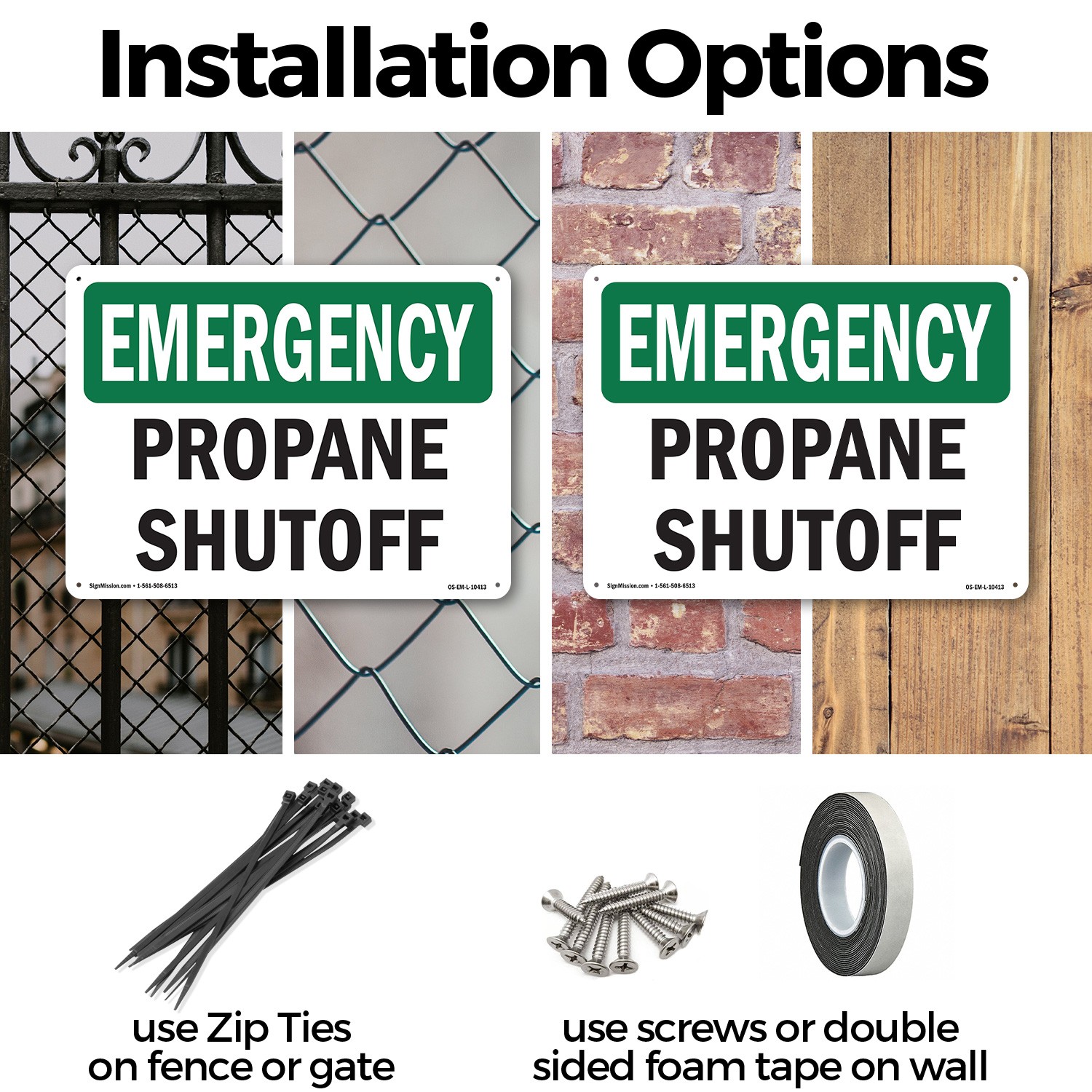 Propane Shutoff OSHA Emergency Sign Metal, Plastic, Or Decal – 5 or 10 Pack