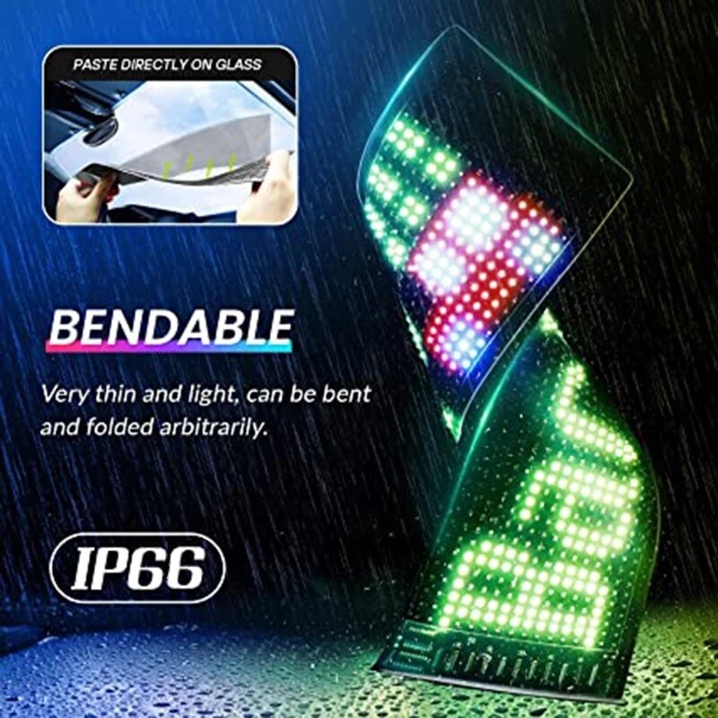 LED Sign USB Programmable Pixel Matrix Soft Message Screen App Control Car