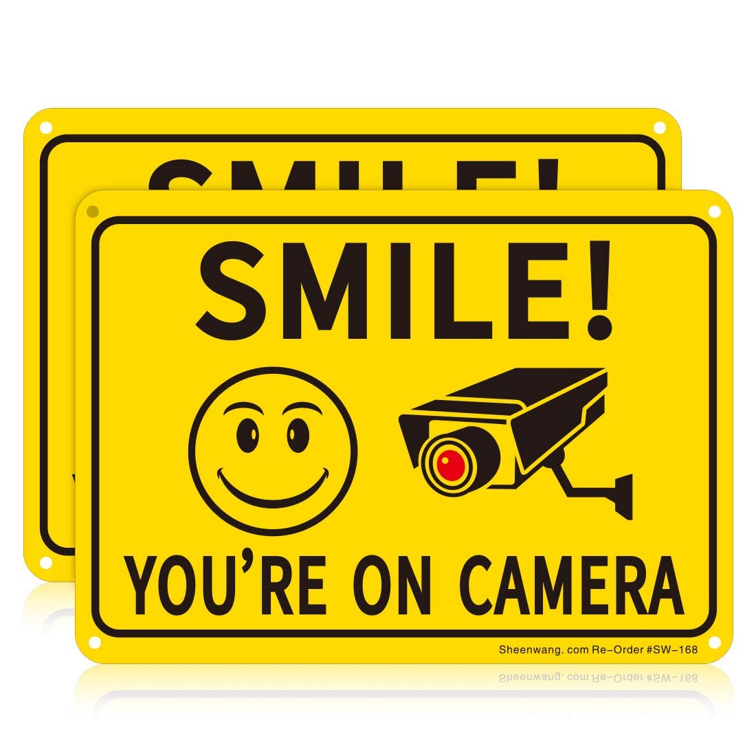 2-Pack Smile You’Re on Camera Sign, Video Surveillance Signs Outdoor, UV Printed