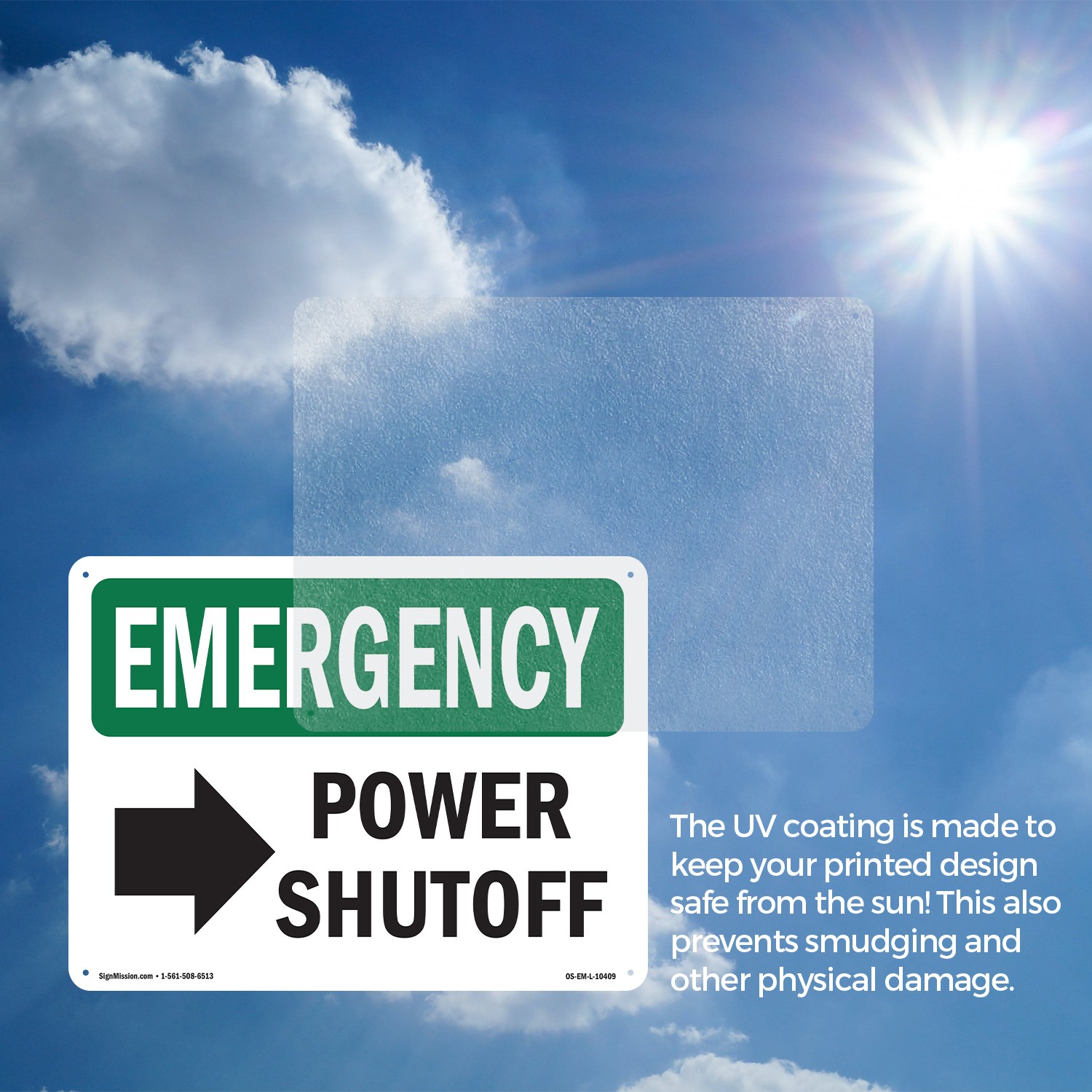 Power Shutoff [Right Arrow] With Symbol OSHA Emergency Sign, Decal 5 or 10 Pack