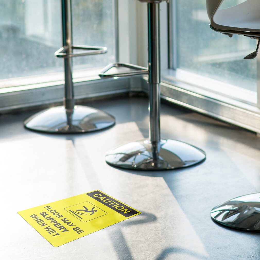 Floor Decals Floor Slippery When Wet Yellow Black Anti-Slip Vertical Shape
