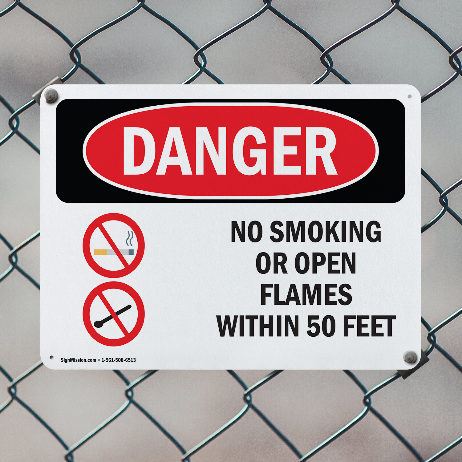 (2 Pack) No Smoking Or Open Flames Within 50 Feet OSHA Danger Sign Decal Metal