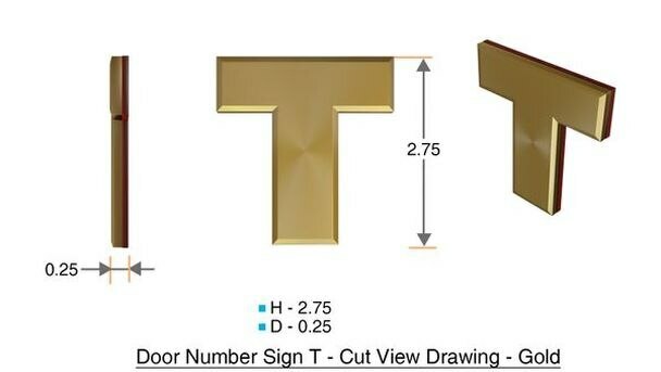 1 PCS – Apartment Number Sign/Mailbox Number Sign,Letter T (Gold,3D…ref0420