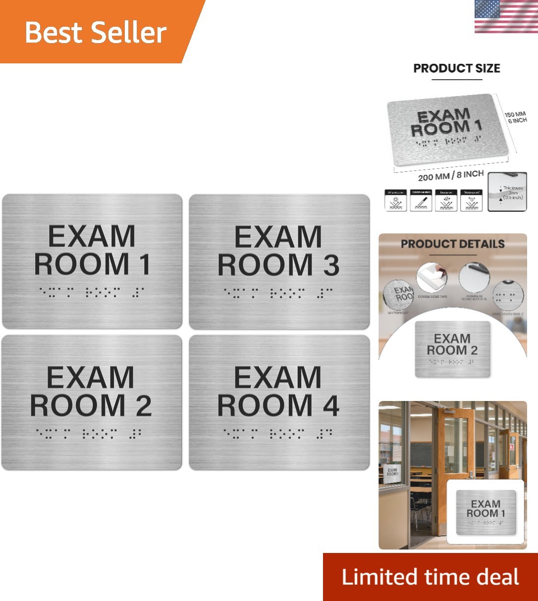 Durable Braille Door Signs for Exam Rooms – 4 Pack, Easy Wall Mount Installation
