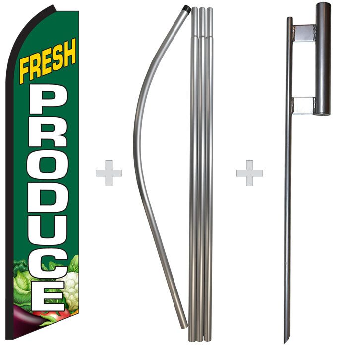 Fresh Produce 15&prime; Tall Swooper Flag & Pole Kit Feather Super Bow Banner