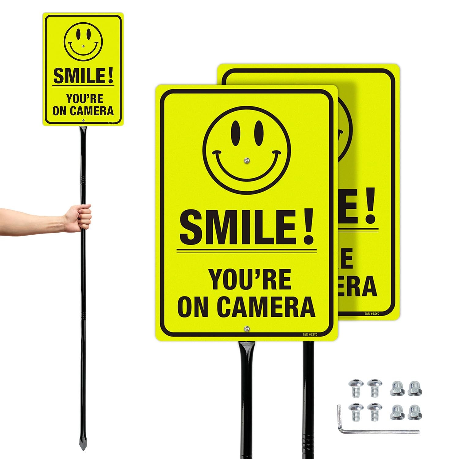 Large Smile You&rsquo;re On Camera Signs Video Surveillance Sign with 54&Prime; Stake 2 …