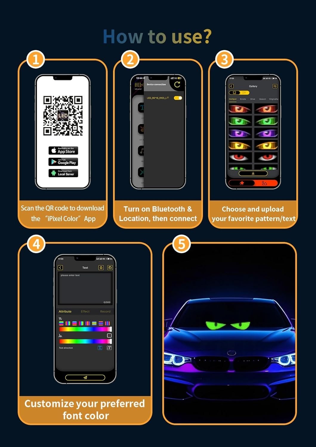 14 »x4 » Waterproof LED Custom Animation Eyes for Cars & Trucks – Remote Control