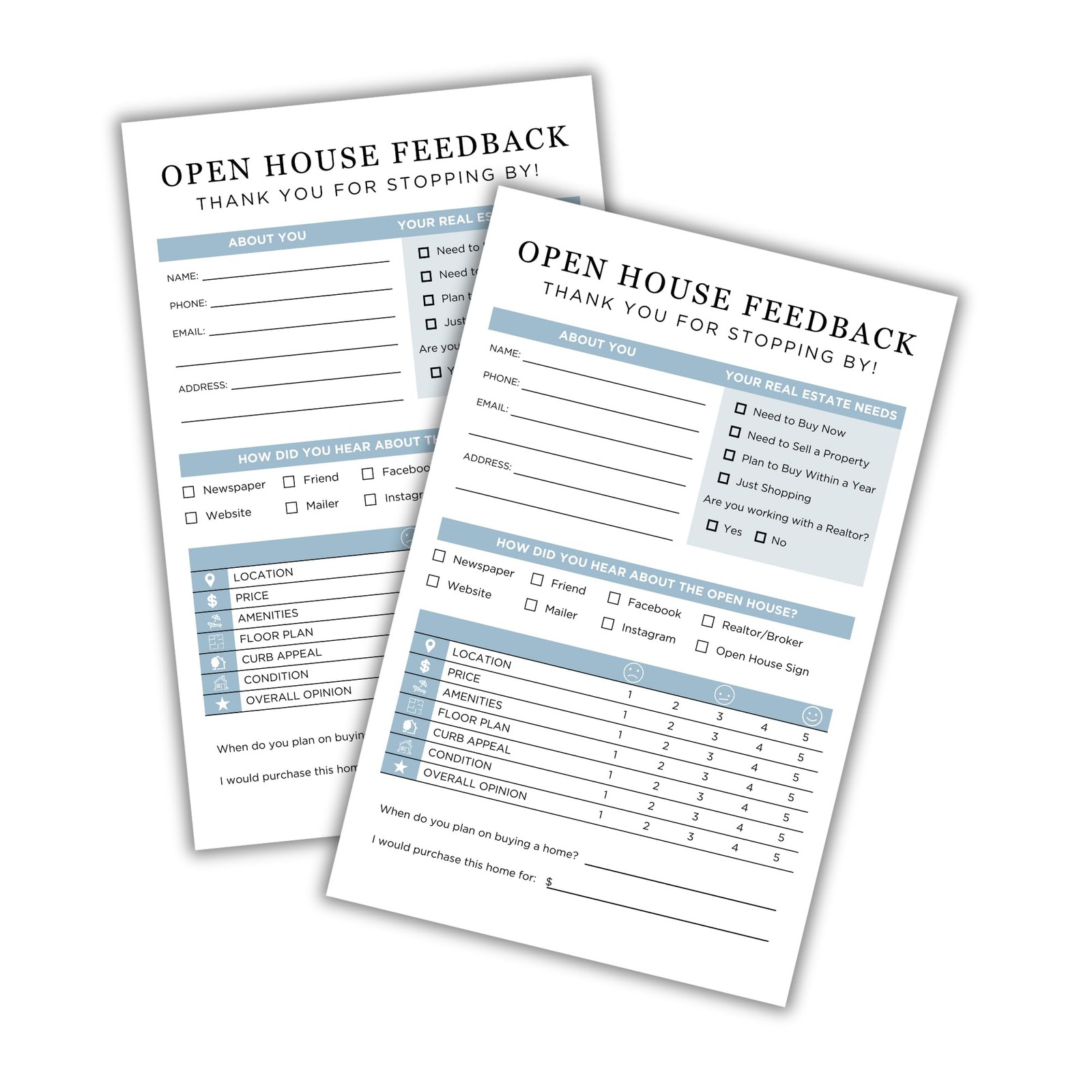 75 PCS Realtor Open House Feedback Form 5.5×8.5 Inch Flyer Client Sign Sheet