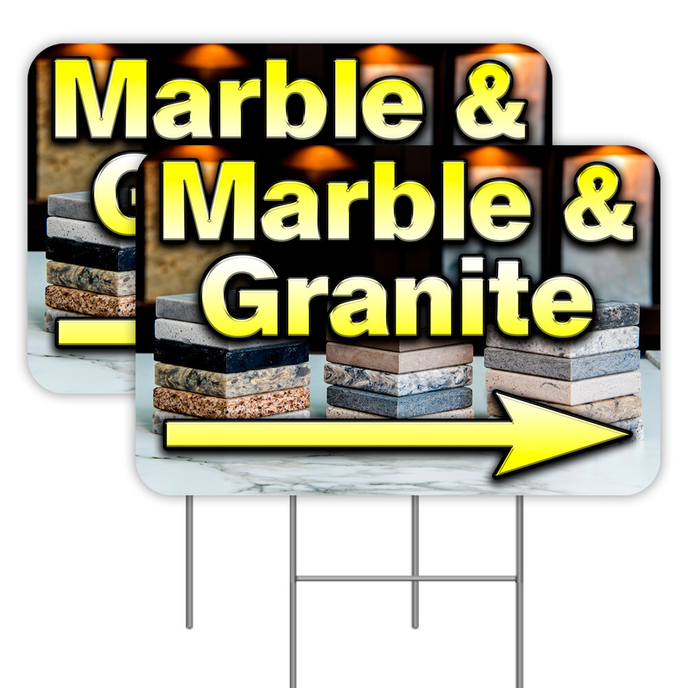 MARBLE & GRANITE 2 Pack Double-Sided Yard Signs 16&Prime; x 24&Prime; with Metal Stakes (Mad