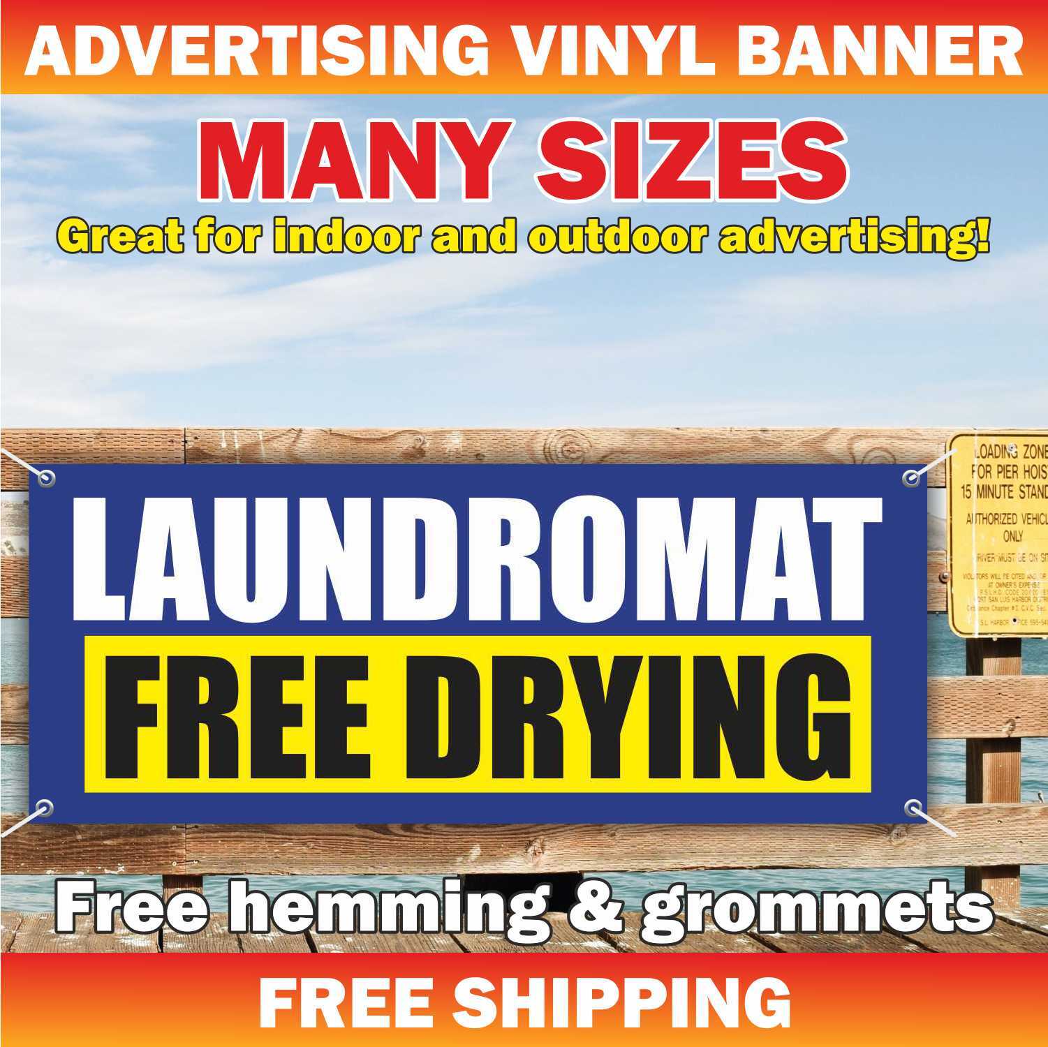 LAUNDROMAT FREE DRYING Advertising Banner Vinyl Mesh Sign CLEANING SERVICE Coin