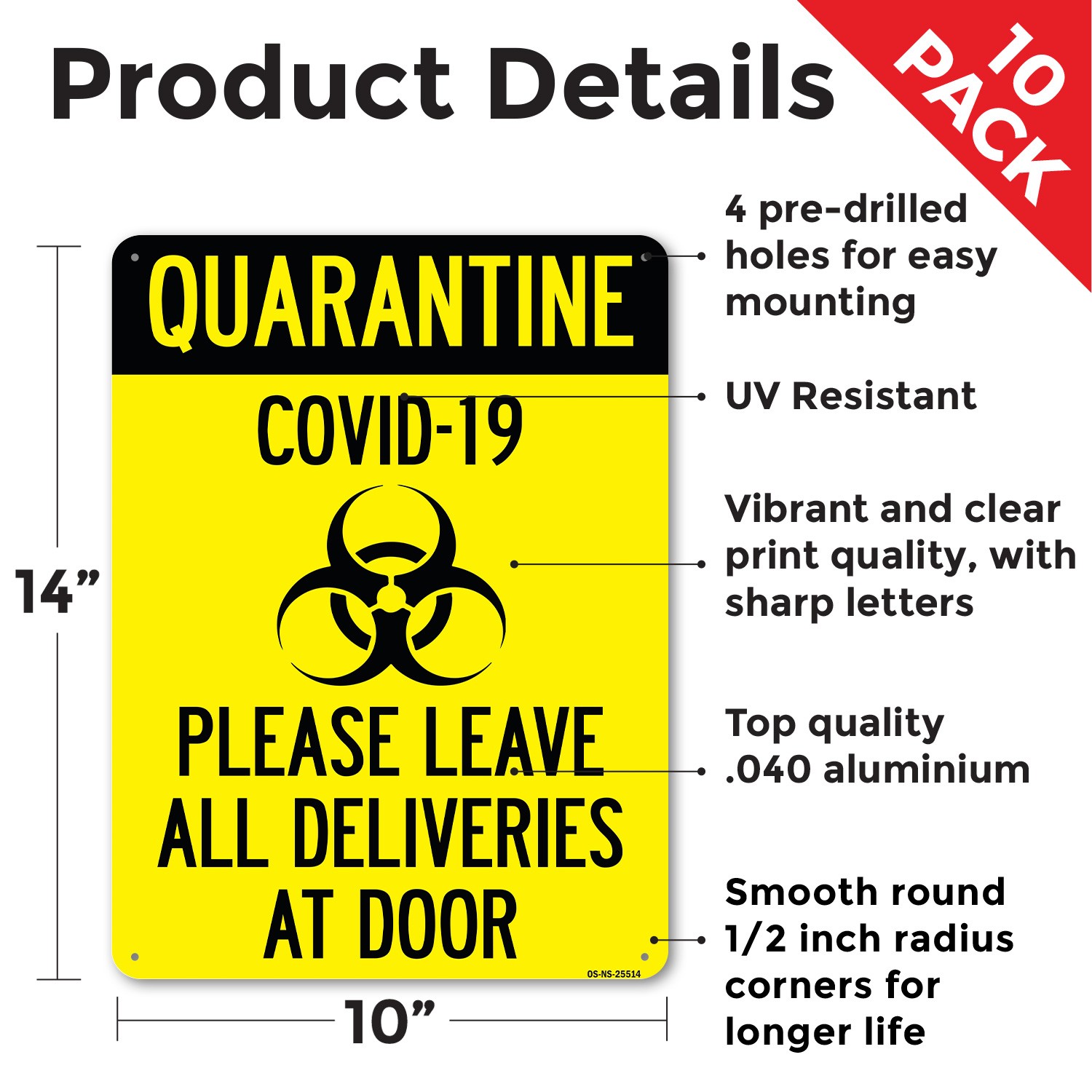 Quarantine Please Leave All Deliveries At Door Public Safety Sign 5 or 10 Pack