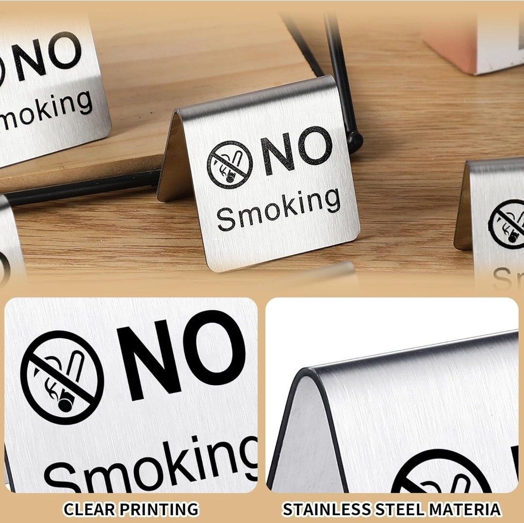 12 Pcs Stainless Steel No Smoking Table Sign Double Side No Smoking Sign Card