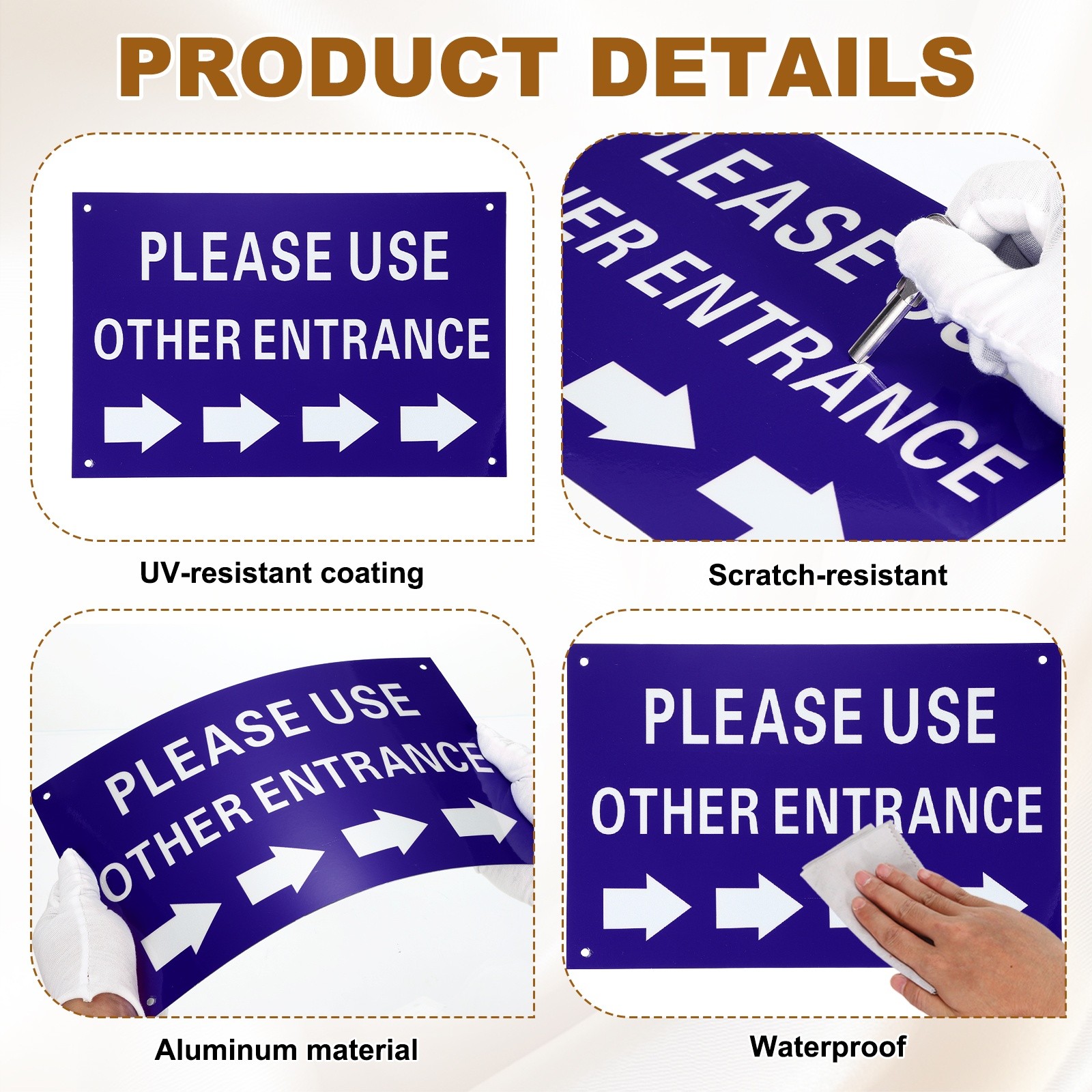 2 Pcs Please Use Other Entrance Sign, Right Arrow, Blue on White