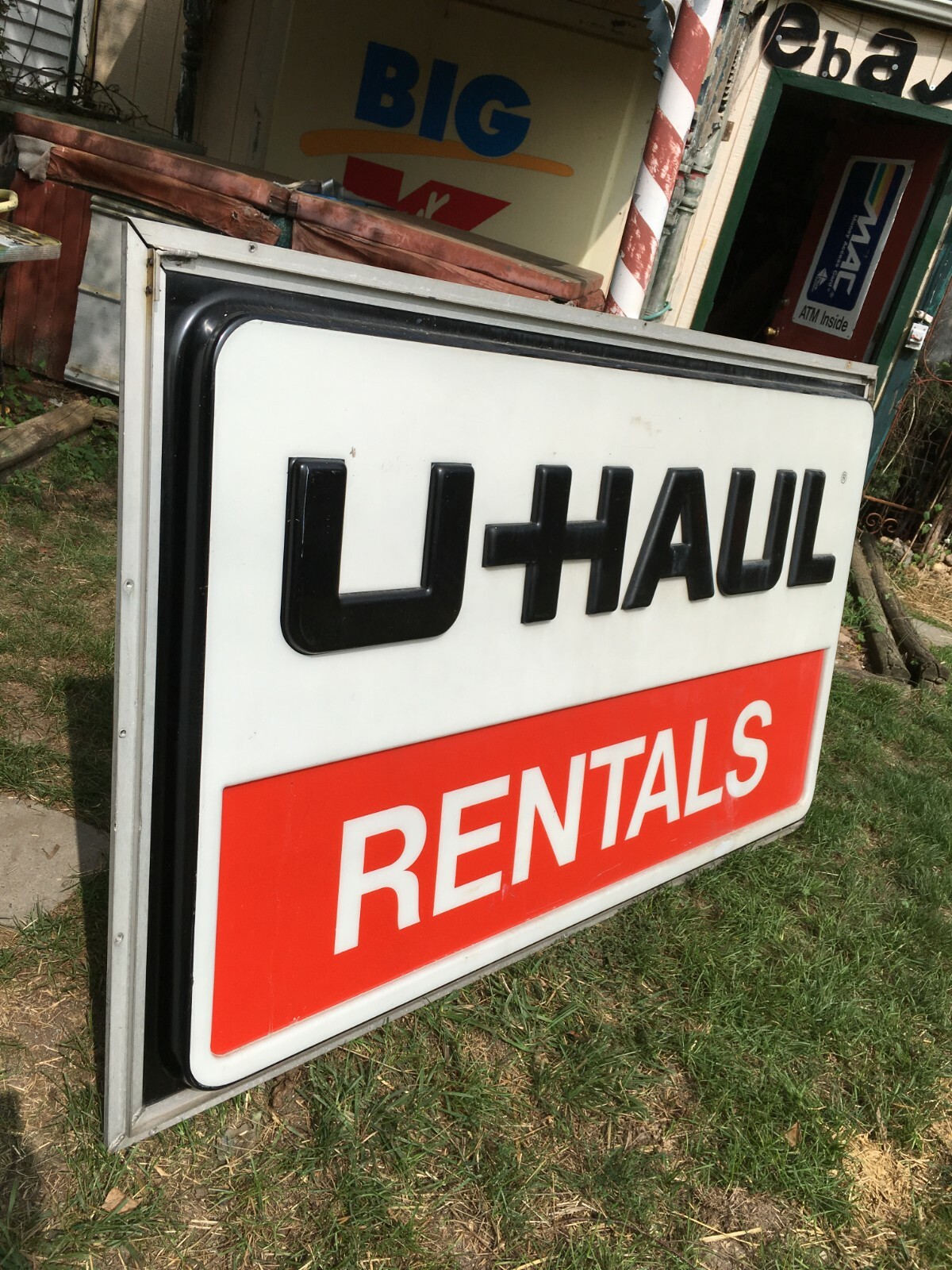 Large U Haul Plastic Sign in Aluminum Frame 73in x 44in