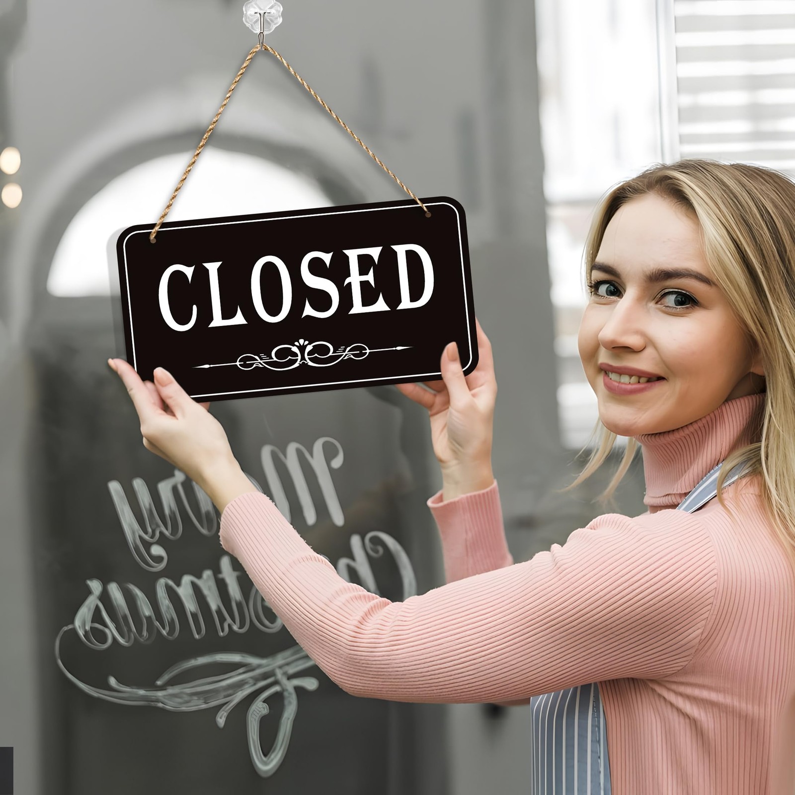 Double Sided Open Closed Sign Business Open and Closed Hours Flip Sign for Store