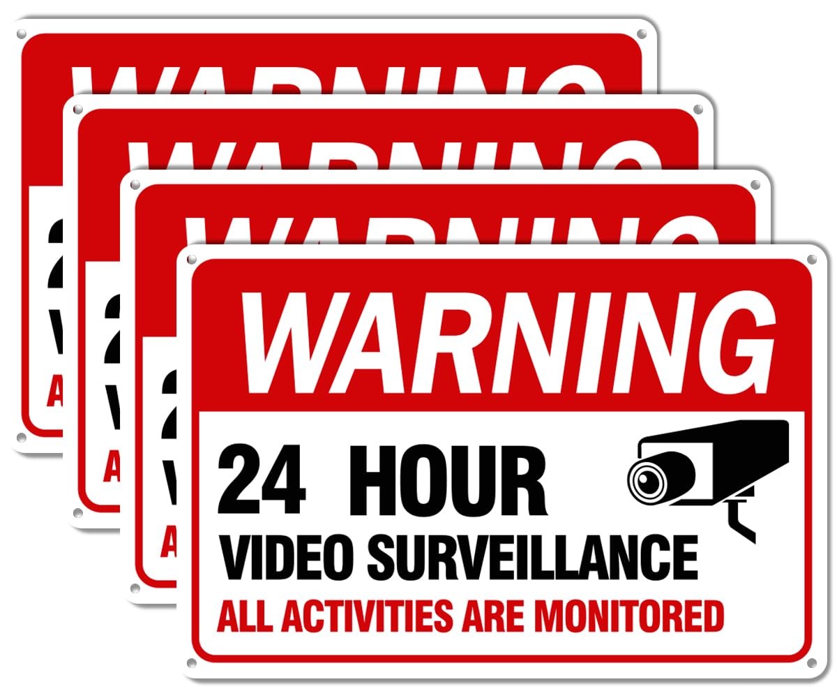 Video Surveillance Sign, 4-Pack 12&Prime;x 8&Prime; Security Camera Signs, Reflective and…