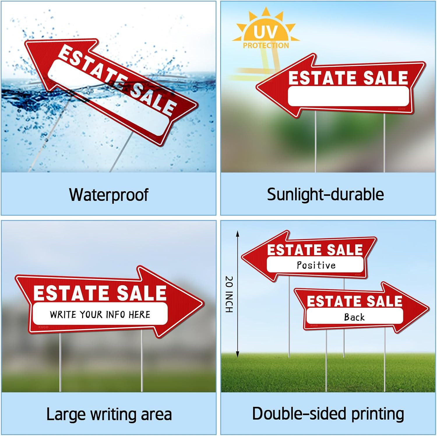 7 PC Estate Sale Signs, 17&Prime; X 6&Prime;, Estate Sale Signs with Stakes Double Sided, La