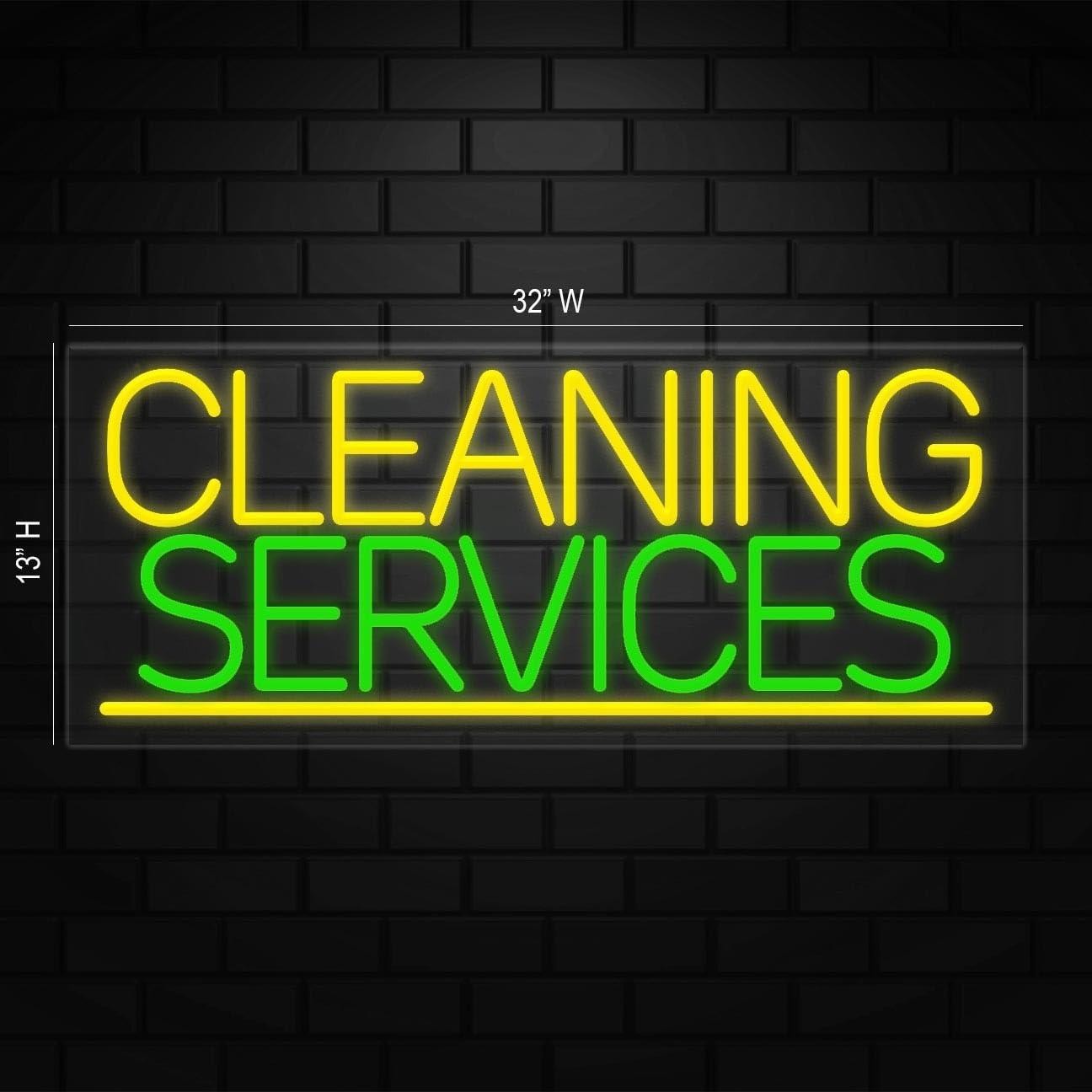 Cleaning Services Sign for Retail Displays | LED Flex Neon | 32&Prime;W x 13&Prime;H x 1&Prime;D