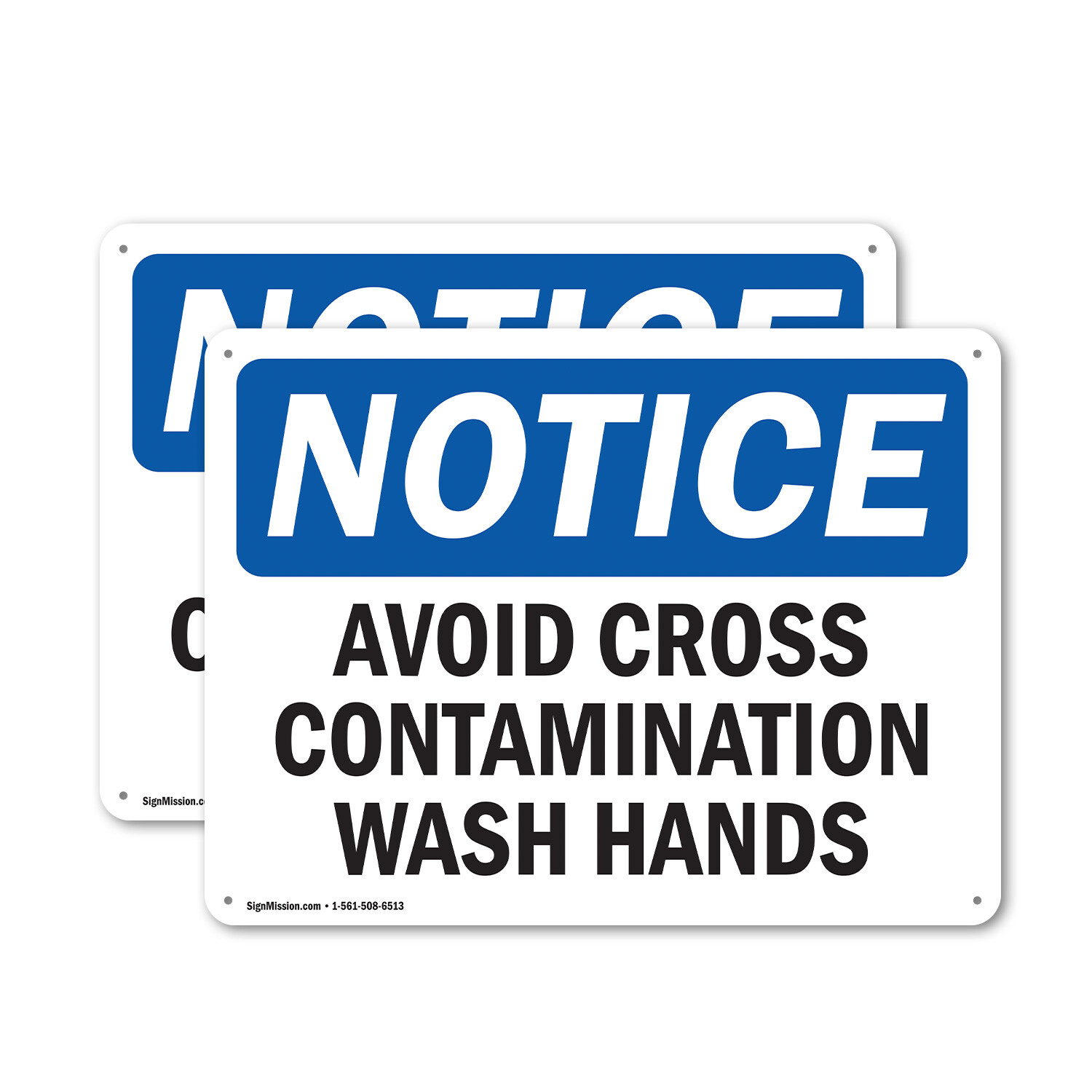 (2 Pack) Avoid Cross Contamination Wash Hands OSHA Notice Sign Decal Metal