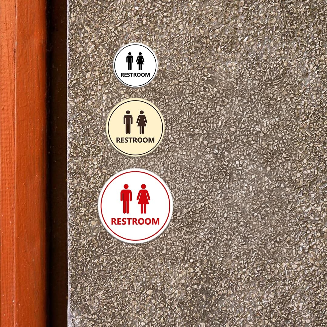 Small Circle Unisex Restroom Sign Brushed Gold Commercial Bathroom Door Marker