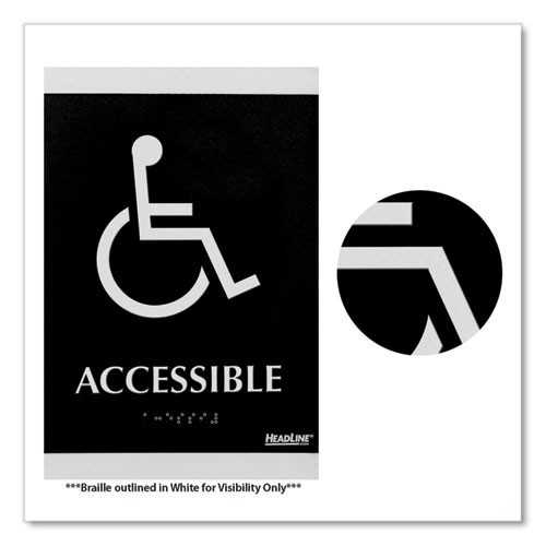 Headline Sign Century Series Office Sign, Accessible, 6 x 9, Black/Silver